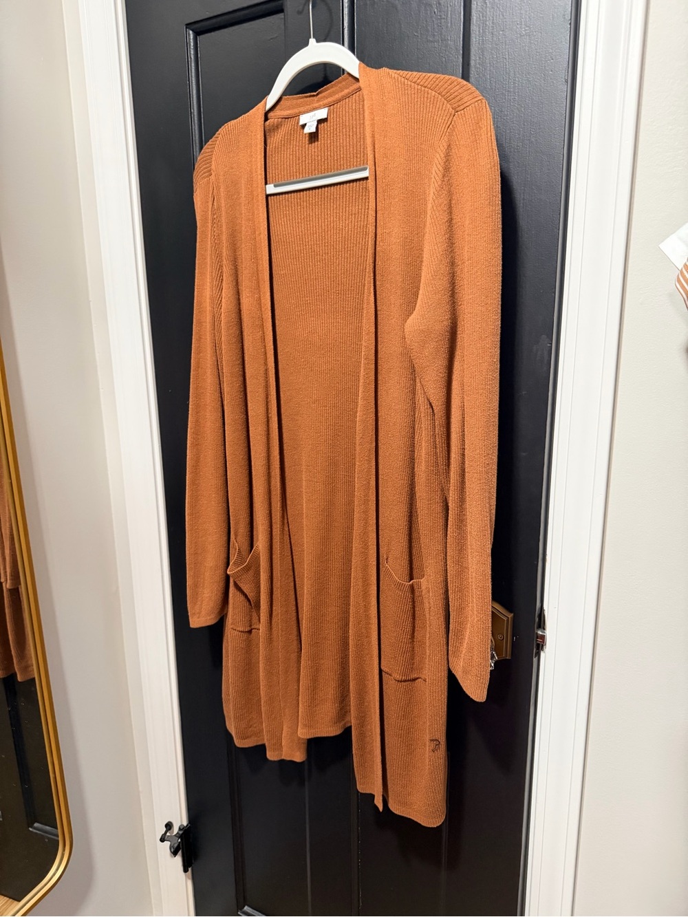 Open-Front Cognac Ribbed Cardigan Sweater